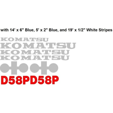 Aftermarket Komatsu Dozer D58P Decal Set with 2 Blue Stripes & 1 White Stripe KOMD58P-1WSDECALSET